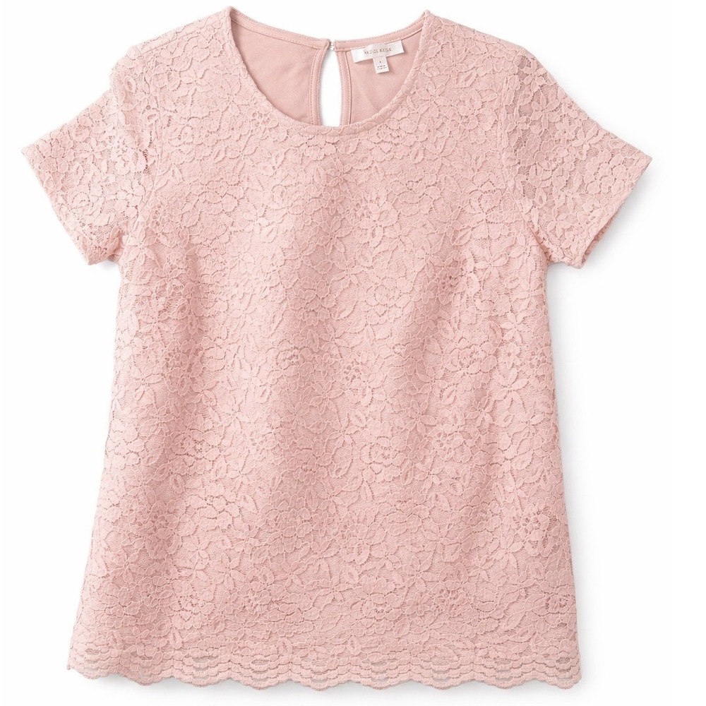 Teddi Rose Women Pink Floral Lace Short Sleeve Keyhole Back Blouse Top S 1753860